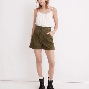 Madewell Corduroy Pull-on Paperbag Shorts In Olive NWT